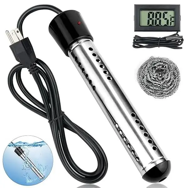 2000W Portable Submersible Electric Water Heater, 304 Stainless Steel with Digital Control and Anti-Scald Safety Auto-Cut Off for Swimming Pools, Bathtubs, Outdoor Camping, Heating, Indoor, 2000W Power Output, Outdoor Users