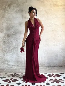 Elegant Halter Neck Stand Collar Dress, Backless Design, Perfect for Special Occasions, Evening Wear & Formal Wear, Stylish Women's Gown