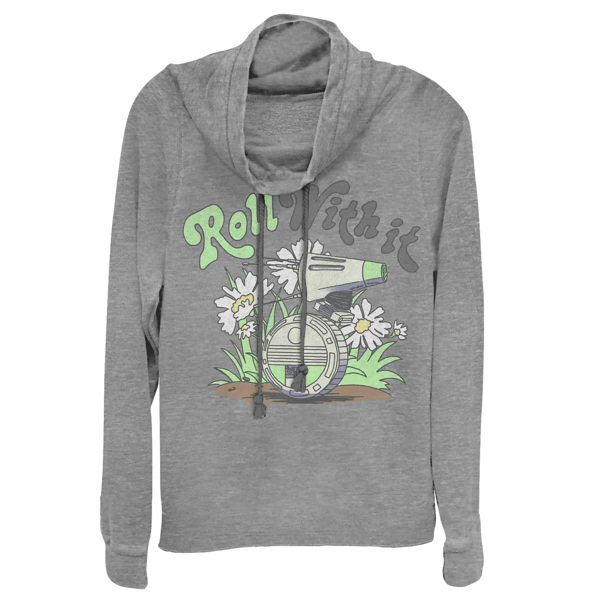 Juniors Womens Star Wars: The Rise of Skywalker D-0 Roll With It Cowl Neck Sweatshirt