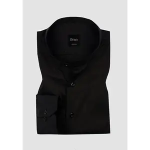 Black Stretch Band Collar Shirt