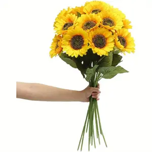 Fake Sunflower with Stems, 6PCS Artificial Sunflower Flowers for Party Wedding Decoration DIY Handicrafts Spring Summer Home Office Decoration Fashion Accessories
