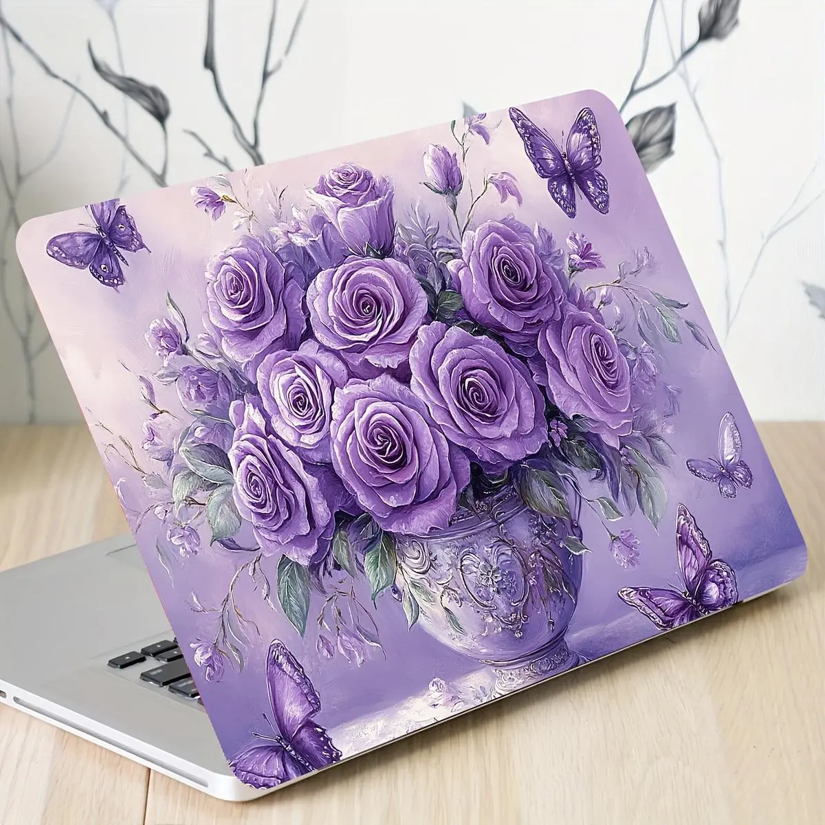 Flower & Butterfly Pattern Laptop Skin Sticker, Waterproof & Scratch Resistant Laptop Skin Sticker, Universal Laptop Decorative Sticker