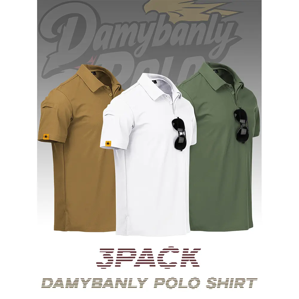 Damybanly 3 Pack Mens Polo Shirt Short Sleeve Sports Tactical T-Shirt Athletic Golf Polos Daily Casual Stylish Collared Shirts for Men
