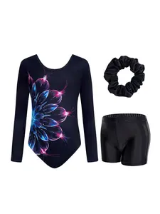 Gogokids Gymnastics Leotards for Girls Cross Back, Long Sleeve Sparkly Dance Biketards with Shorts Ballet Outfit for 3-12 Years