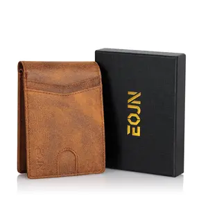 EOJN Slim Mens Wallet Front Pocket with 11 Slots Minimalist RFID Blocking Credit Card Holder Carbon Fiber Money Clip in Gift Box Brown