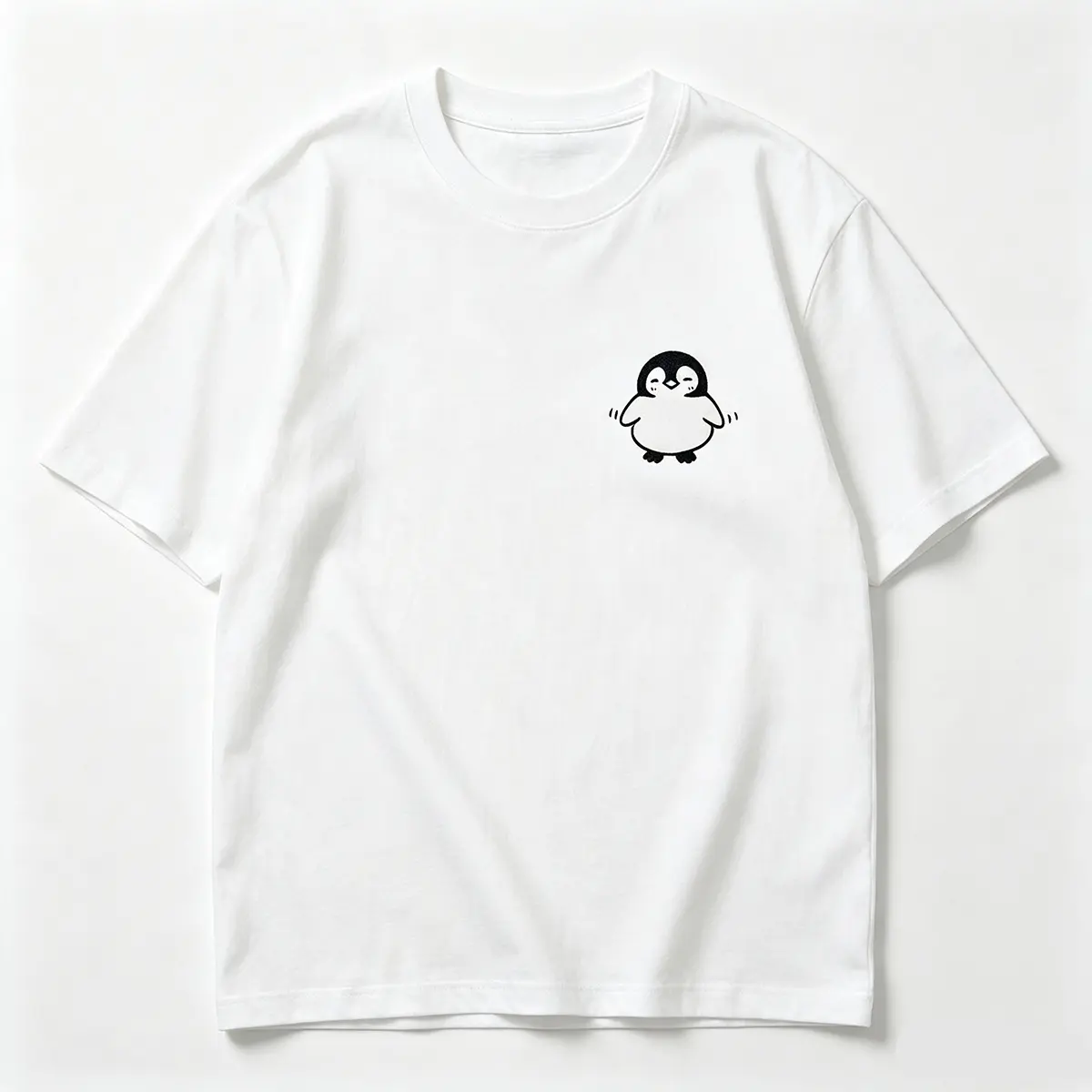 Women's Penguin1.0 180G 100% Cotton Regular Fit Crew Neck T-Shirt, Breathable All-Seasons Unisex Cartoon Heart Penguin Graphic Tee (Front & Back Prints, White)