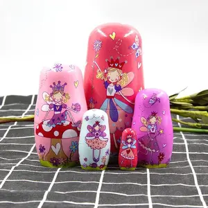 Russian Nesting Dolls Set, 5 Pieces 6 Inch Wooden Stacking Toys, Handmade Christmas Home Wedding Party Decorations, Fairy Theme