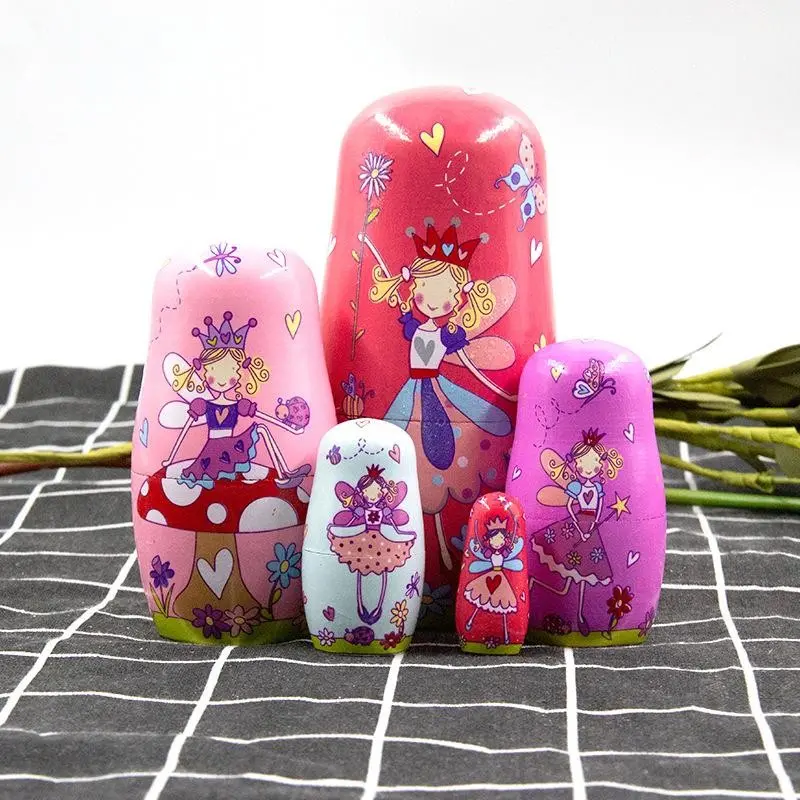 Russian Nesting Dolls Set, 5 Pieces 6 Inch Wooden Stacking Toys, Handmade Christmas Home Wedding Party Decorations, Fairy Theme