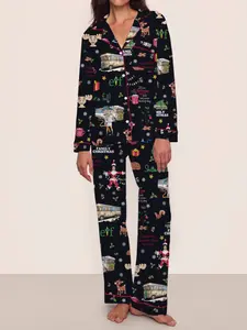 Women's Christmas Pajama Set, Long Sleeve & Pants, Fitted Sleepwear, Sleep Sets, Comfortable Party, Perfect Gift for Birthdays & Holidays