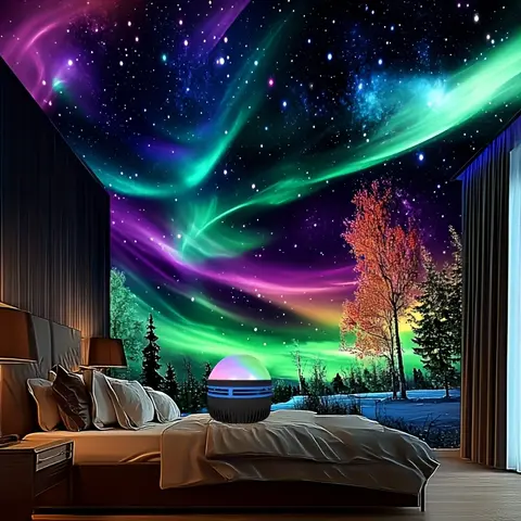 2-in-1 Northern Lights & Wave LED Star Light Projector - Portable Multi Function Galaxy Projector with 16 Effects, Home Decoration, Ideal Valentine's Day Gift, Portable Projector