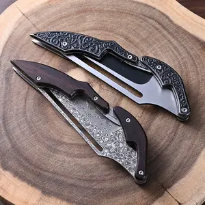 Premium Vintage Folding Steak Cutlery - Rosewood Handle, Damascus Pattern Blade, Exquisite Engraved Option - for Everyday Carry & Collecting.