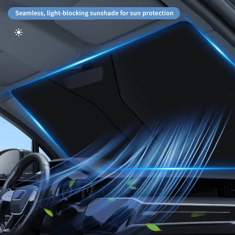 2025 New Titanium Silver Car Sunshade - 4-Season Use, Sun/Heat/UV Block, Frost/Snow Protection, Fits 90% Vehicles, Easy Install, Foldable, Front Windshield Visor, 140cm x 75cm, Seamless & Opaque