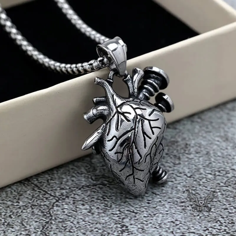 GTHIC Punk Screw Heart Stainless Steel Gothic Pendant Edgy Romantic Necklace for Men Women Casual or Party Looks