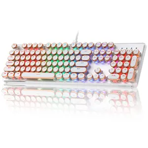 YUNZII QL108 Typewriter Style Mechanical Gaming Keyboard, Full Size Hot Swappable RGB Backlit Keyboards, Metal Panel Retro Punk Round Keycaps, USB Wired Computer Keyboard