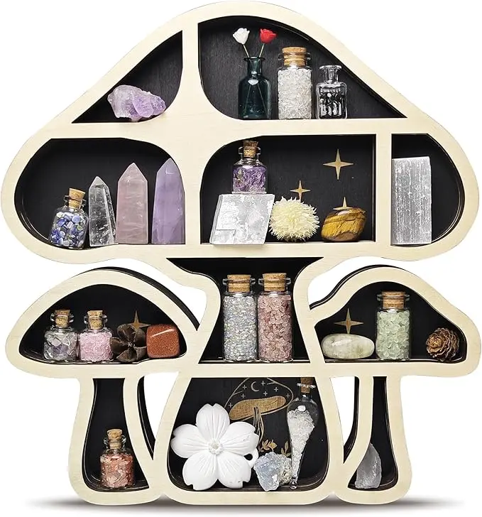 Wooden Mushroom Floating Shelves - Perfect for Displaying Crystals