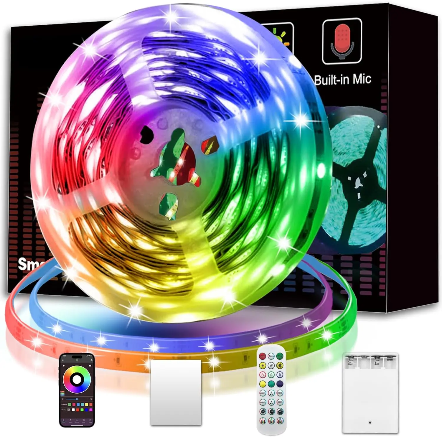 Powered Led Strip Lights, 20ft one Sets of Strip Light with 4 AA Battery Box/USB RGB LED Light, Remote and APP Control