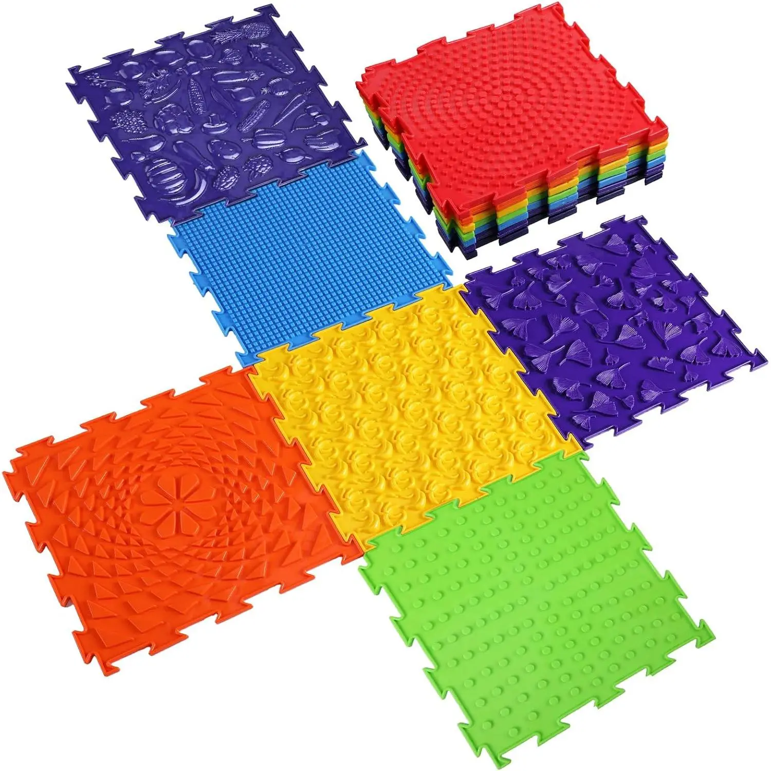 7 Pcs Sensory Mat for Autistic Massage Mats Orthopedic Puzzle Play Mats Textured Sensory Floor Tiles for Autism Room Indoor(Classic Color)