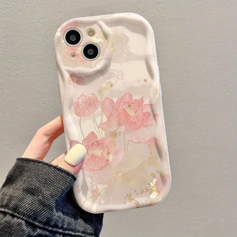 Ink Painting Pink Lotus Soft Shell Suitable for Iphone16/15Promax/14/13/12/11/Mini Mobile Phone Shell Protective Protection