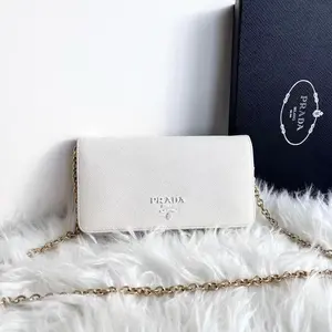 Pre-owned PRADA Saffiano Crossbody Bags Flap WOC White LNL0404