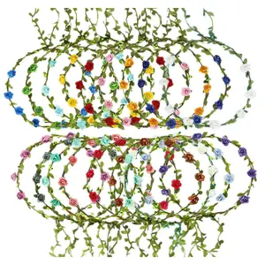 18 Pcs Women's Rose Crown Headbands Bohemian Style Wreath for Wedding Holiday Vacation Party Photography Props Handmade Flower Garlands 7.2 Inches Diameter