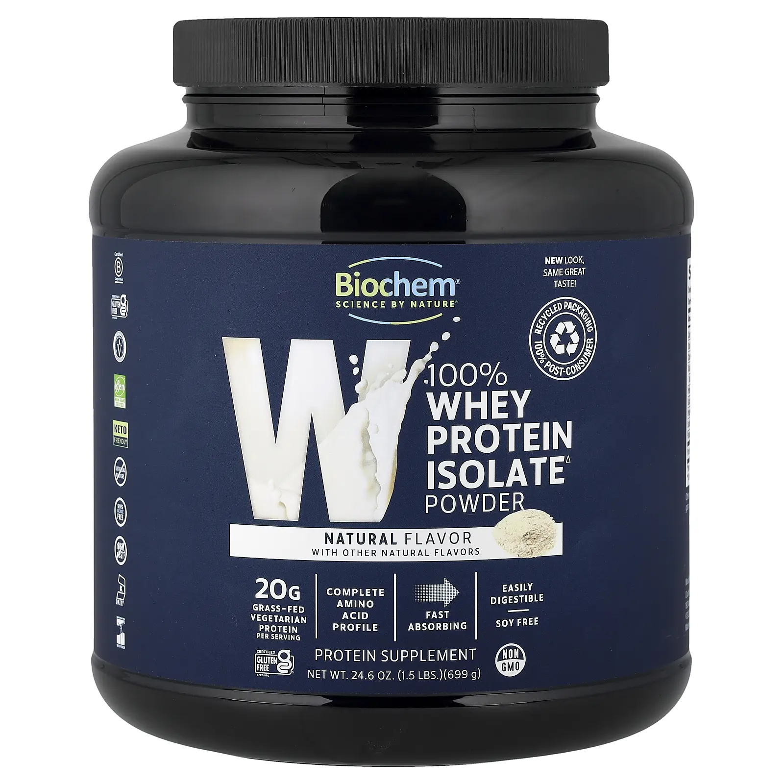 Biochem 100% Whey Protein Isolate Powder, Natural, 1.5 lbs (699 g ...