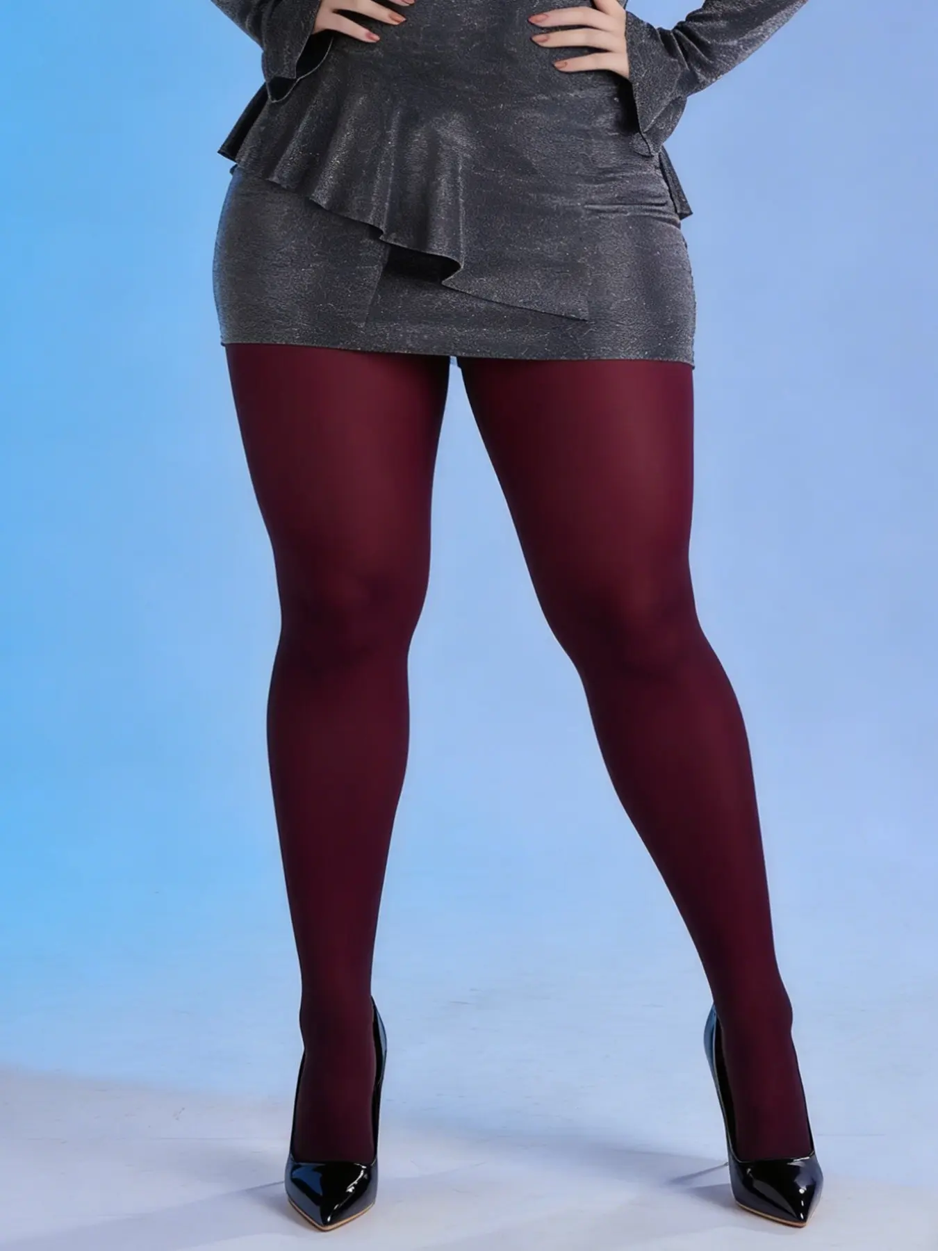 Plus Size Curvy Women's Elegant Burgundy Thick Tights, High-Stretch Opaque Leggings, Slim-Fitting, All-Season Versatile Pantyhose, Womenswear, Clothing, Piece