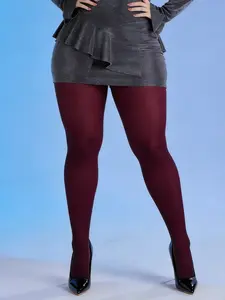Plus Size Women's Elegant Burgundy Thick Tights, High-Stretch Opaque Leggings, Slim-Fitting, All-Season Versatile Pantyhose, Womenswear