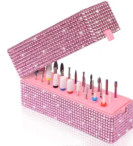 Nail Drill Bits Holder Box: 30 Holes Rhinestone Drill bit Holder Nail tech for Nail Drill bits Storage Dustproof Stand Displayer Organizer Case for Manicure Tools(Note: Drill bits not Included)