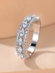 Fashion Rhinestone Decor Infinity Rings Marquise Shape Stackable Index Finger Rings for Women & Girls Delicate Jewelry Perfect for Engagement Weddings, Daily Wear Mother's Day Gift