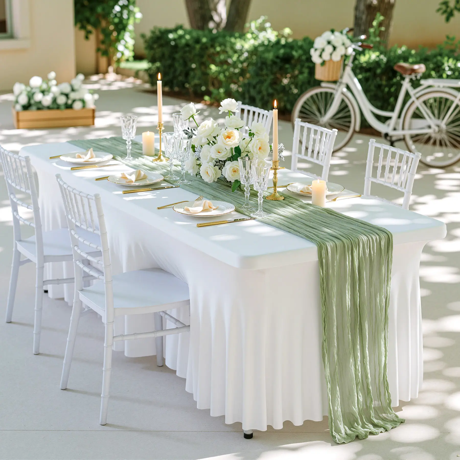 Rustic Sage Premium Sheer Gauze Table Runner (1.6x10FT) - Soft Wrinkle-Texture Cheesecloth with Drape for Boho Weddings & Birthday Event Decor, Summer Sale, Mid Year Sale, Deals For You Day