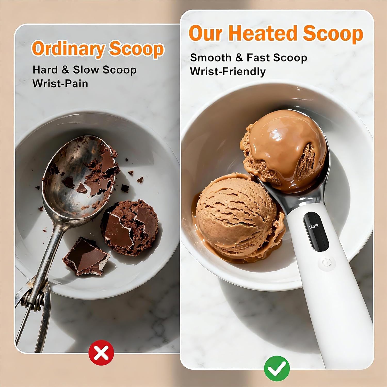 Heated Ice Cream Scoop – Electric Scooper for Hard Ice Cream and Desserts, Handheld Heating Up to 158°F, Rechargeable with LED Display, Easy to Clean, Ideal Summer Gift