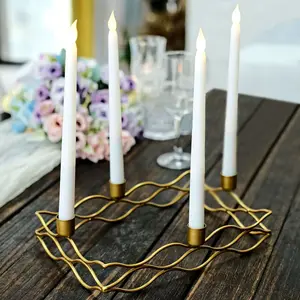 4 Arm Gold Metal Taper Candle Wreath Candelabra 12"x8" Rectangular Design - Wedding Table Centerpiece