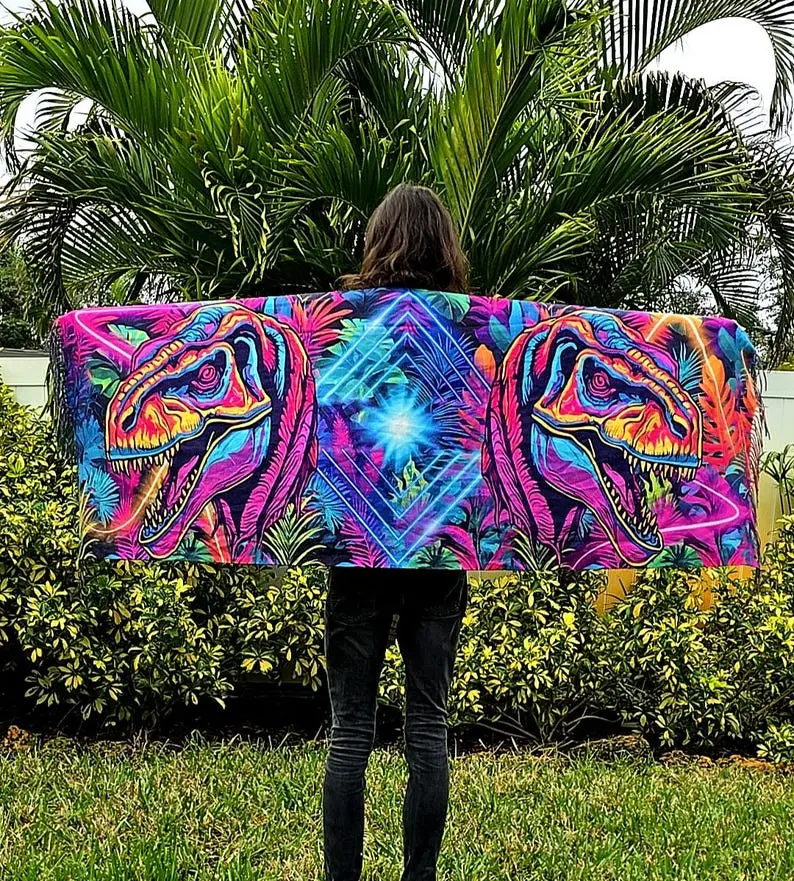 Neon Laser T-Rex Rave Pashmina - Festival Shawl - by PLURfect Studios