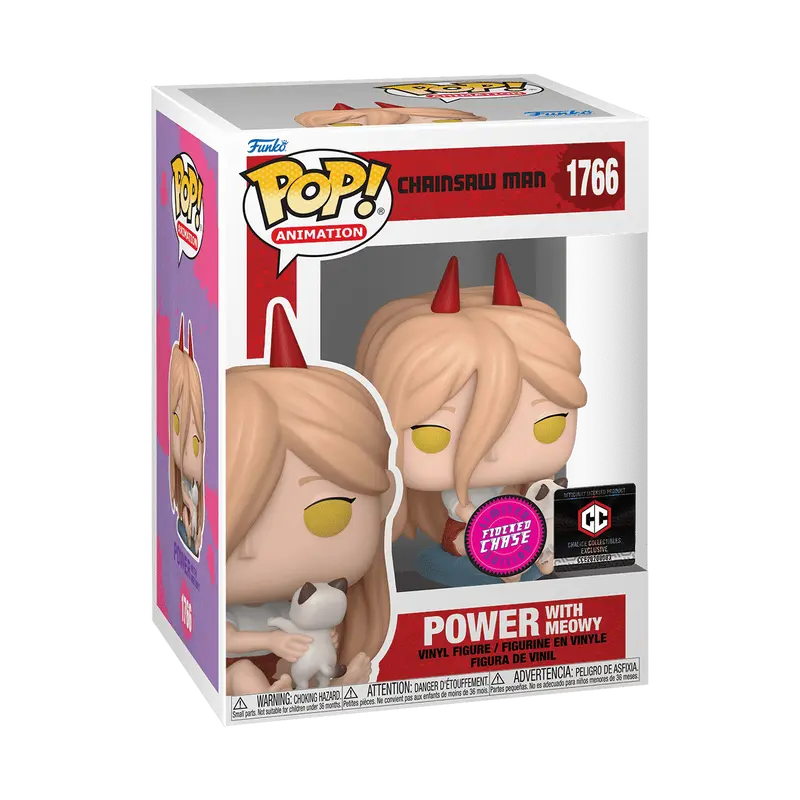 Funko Pop! Chainsaw Man - Power with Meowy (Flocked) (Chalice Collectibles) (Chase) #1766 Exclusive Collectible Pop Vinyl Figure