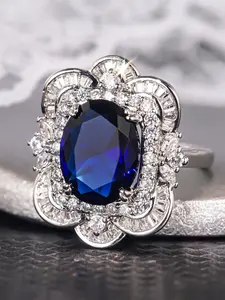 1 PC Gorgeous Blue Cubic Zirconia Ring Bridal Rings For Women For Wedding Engagement Party Jewelry Valentine's Day Gift