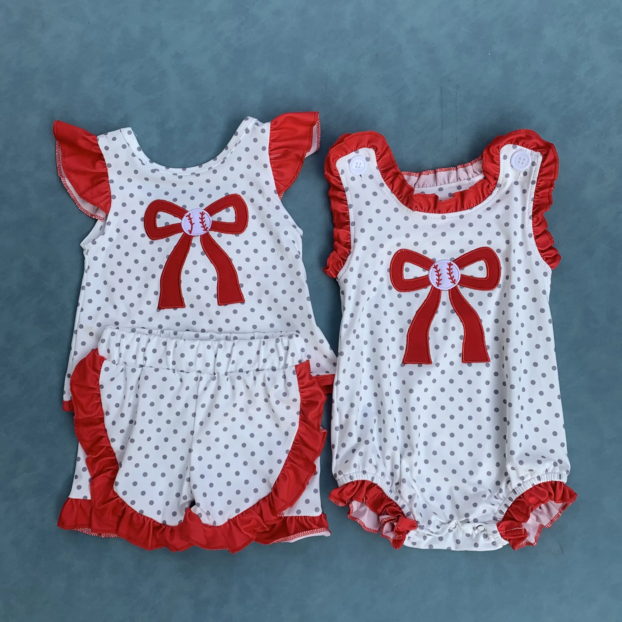 Embroidery baseball kids summer outfit