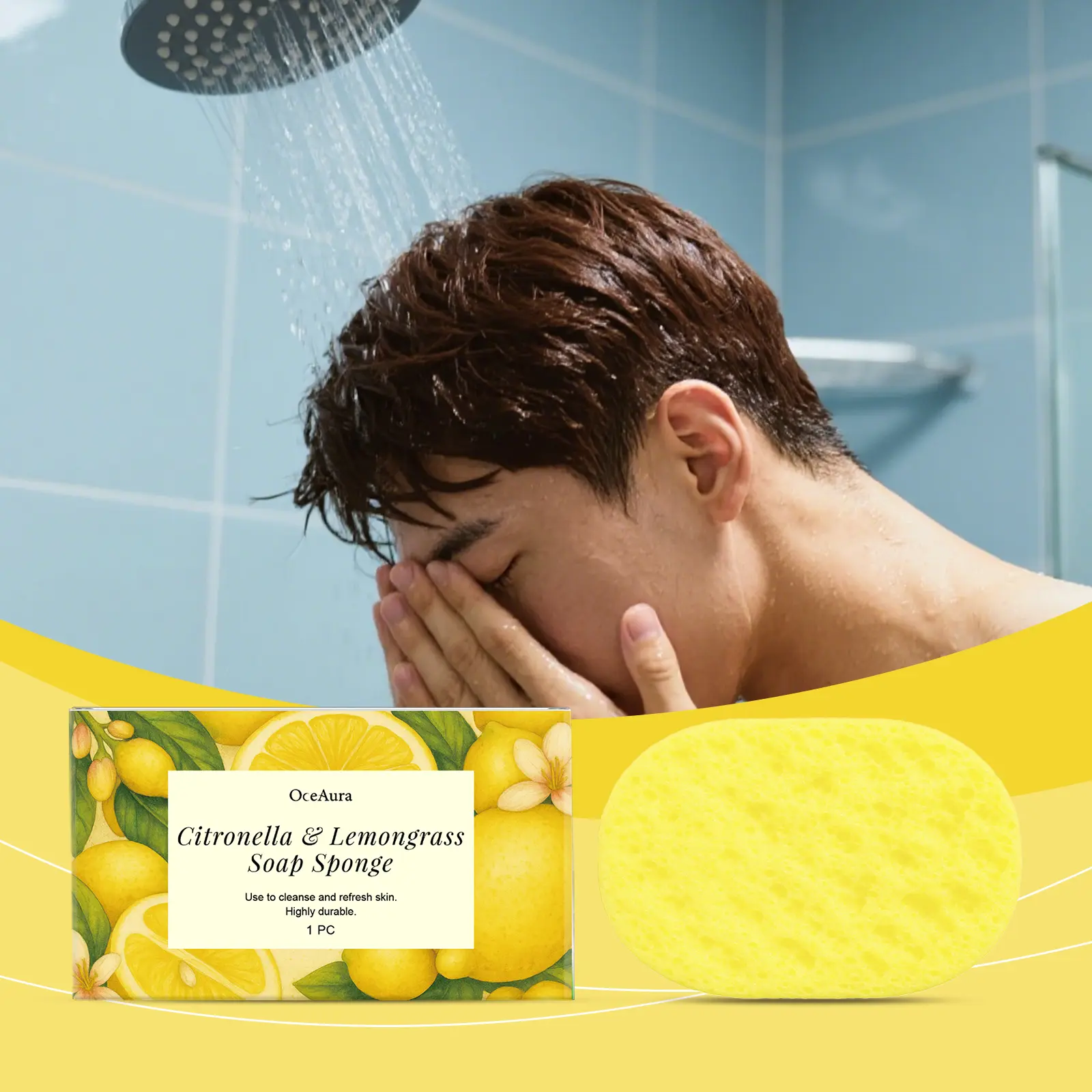 OceAura 3D Bath Sponge, Soft Elastic Reusable Shower Sponge, Body Scrubber for Daily Bath & Skin Cleansing
