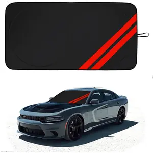 Front Windshield Sun Shade Fit for Dodge Charger Challenger Durango Journey Universal Fit to All Dodge Cars Foldable Sun Visor Protector Custom Fit Dodge Window Sunhade (Black)Gift.