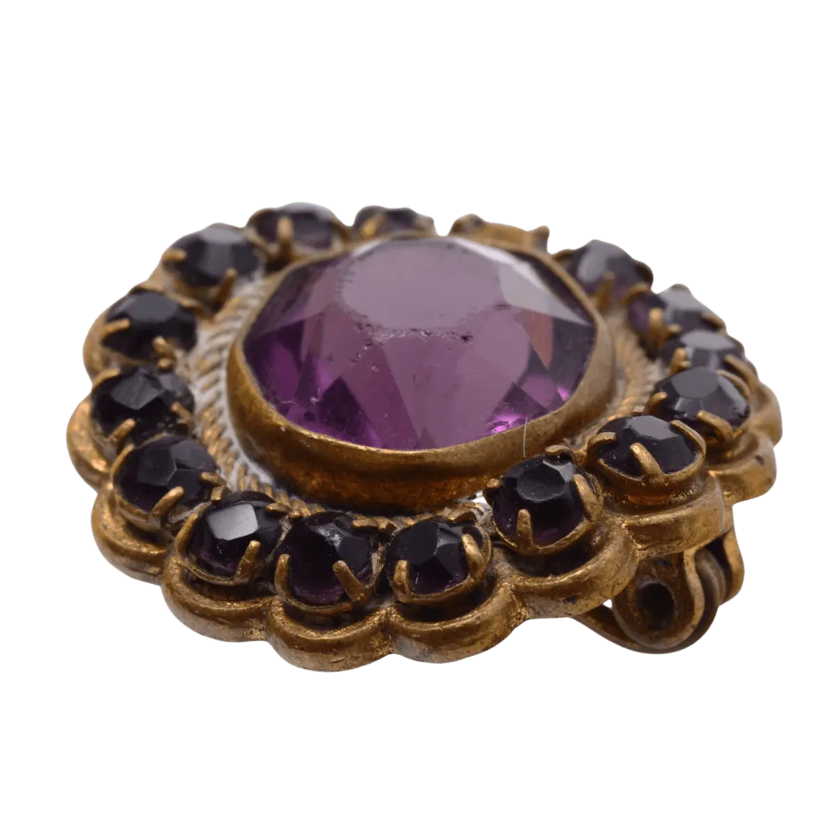 Antique Faceted Amethyst Brooch 10x22mm - Vintage Purple Gemstone Pin