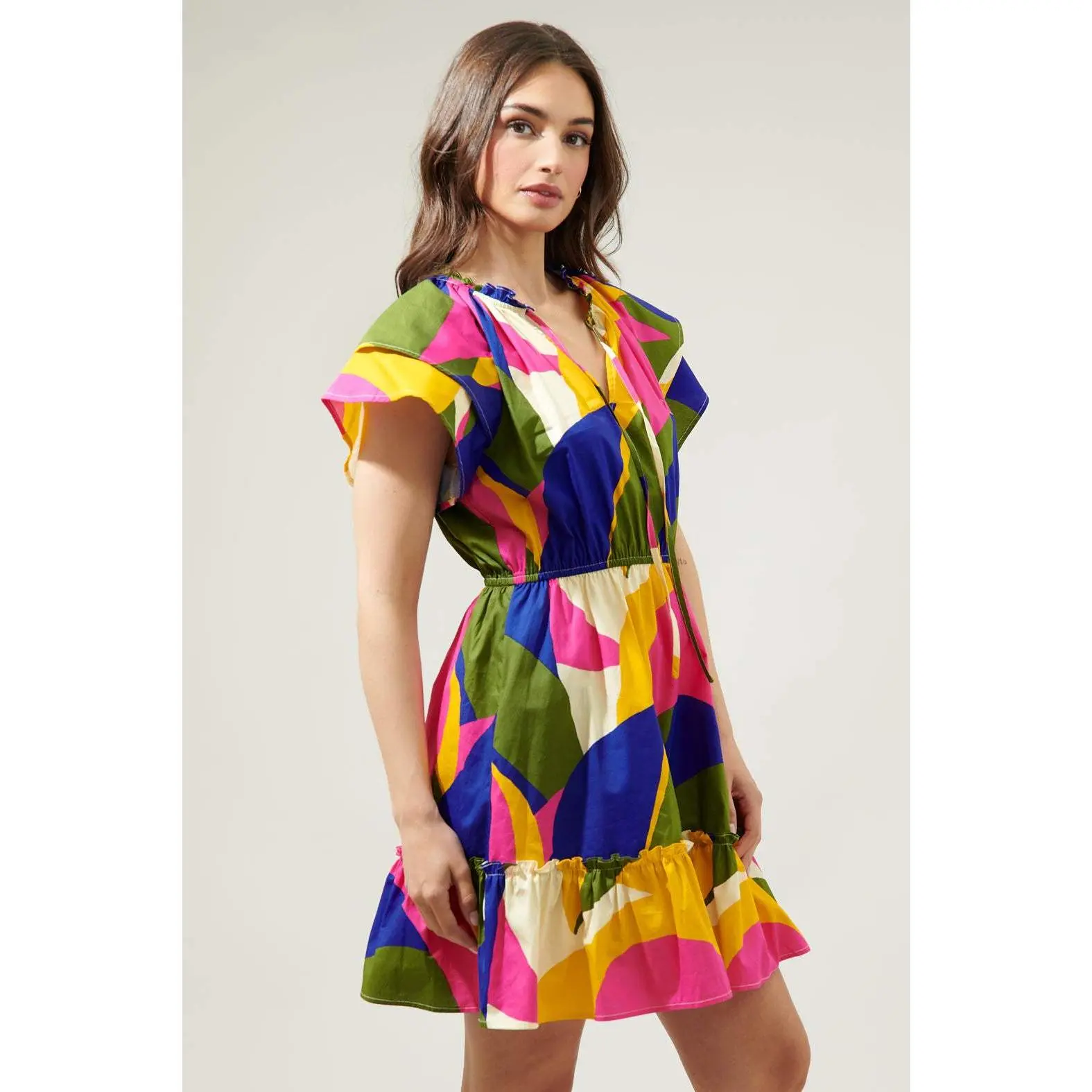 Rio Abstract Riley Poplin Short Sleeve Mini Dress