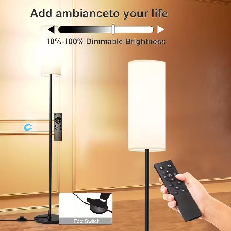 64.4” Dimmable Floor Lamp for Living Room with Remote and Foot Switch, Modern Standing Tall Lamp, Corner Floor Lamp for Bedroom, 10W 900LM LED Bulb Included