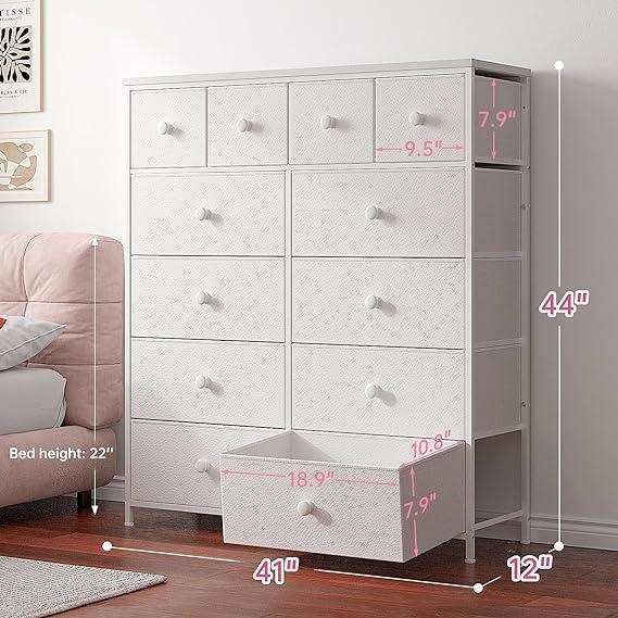 Raybee Furniture Elegant Fabric Dresser with 12 Drawers, Sturdy Metal Frame and Wooden Top for Bedroom Closet Living Room Entryway Hallway present  cabinets