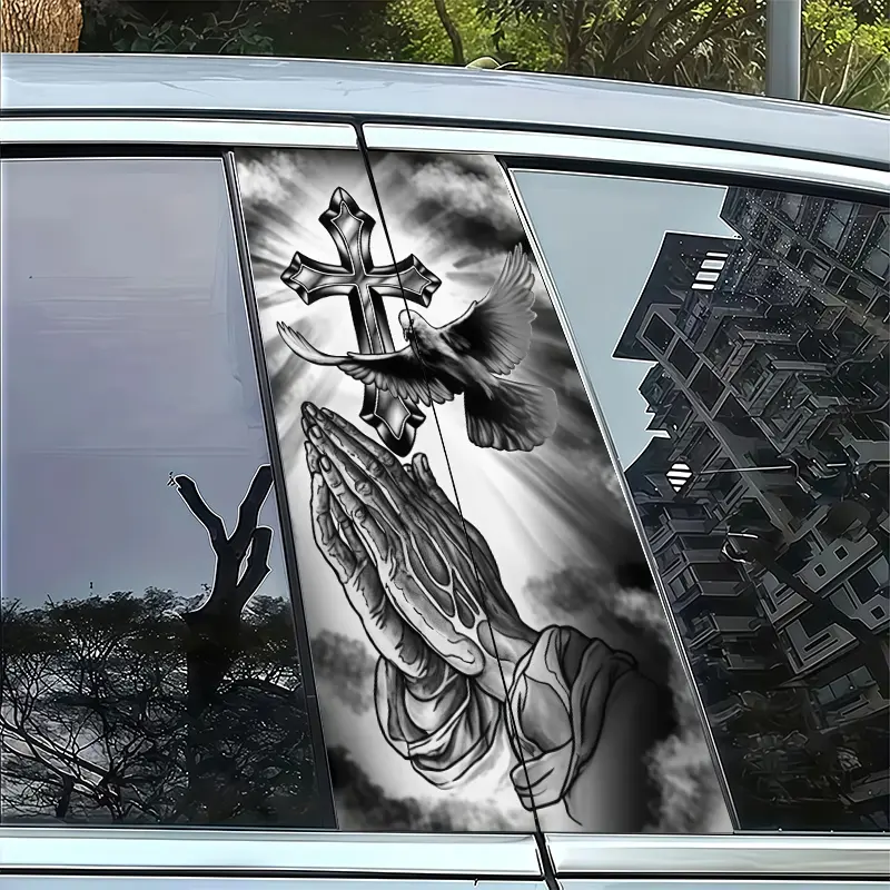 2 pieces Christian cross pattern B-pillar car stickers, Vehicle Exterior Decoration, durable self-adhesive vinyl stickers suitable for vehicles - Stickers for Cars, easy to apply, single use, 25 inches x 50 inches