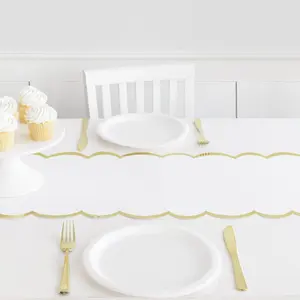 White & Gold Scalloped Paper Table Runner