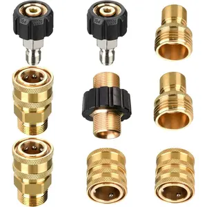 9 Pack Pressure Cleaning Machine Adapter Tools, 1/4 Inch 3/8 Inch Quick Connect Adapter Kit for Pressure Washer Adapter, Brass M22-14mm Conversion Copper Joints, Car Wash Sprayer Adapter
