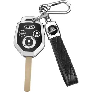 QBUC for Subaru Key Fob Cover with Keychain Soft TPU Protection Case Compatible with 2008-2019 Subaru Ascent BRZ Crosstrek Forester Impreza Legacy Outback Solterra WRX STI XV(Chrome Trim Black)