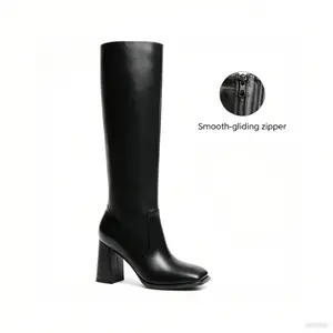 DREAM PAIRS Women's Square Toe Knee High Boots Gogo Chunky Heel Boots Fall Winter Fashion Comfortable