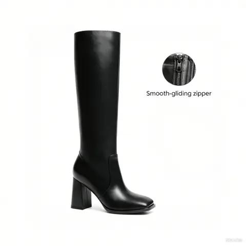 Dream Pairs Women's Knee-High Footwear Boots - Modern Square-Toe, 3.35in Chunky Heel Style, Slip Resistant Tread, High-Quality Material, Smooth-Gliding Zipper for Work & Daily Elegance