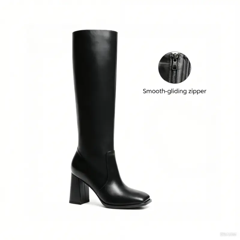 Dream Pairs Women's Knee-High Boots, Modern Square-Toe Statement Shoes with 3.35" Chunky Heel for Workweek & Casual Footwear, Modern Edge, Cool Girl Aesthetic, 3.35 In, Slip-Resist, Workweek Wear, High-Quality Material, Business, Chunky 3.35" Heel Lengthe