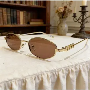 Fashion Small Frame Sunglasses French Men's and Women's Same Polygonal Metal Retro Sunglasses Trendy Sunscreen